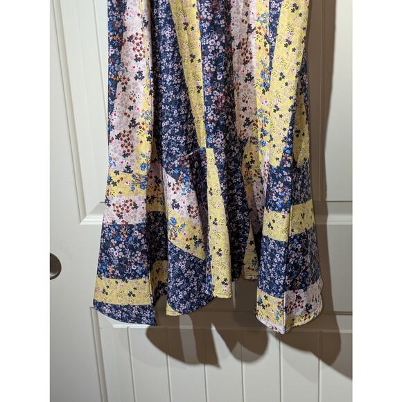 Umgee Calico Yellow Navy Stripe W/ Adjustable Straps Midi Sundress Sz S - Picture 6 of 9